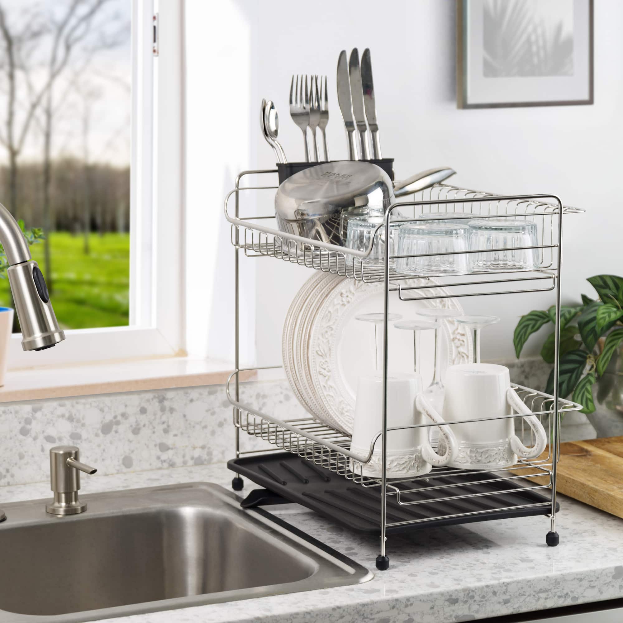 IRIS® 15.75" Stainless Steel 2-Tier Dish Rack